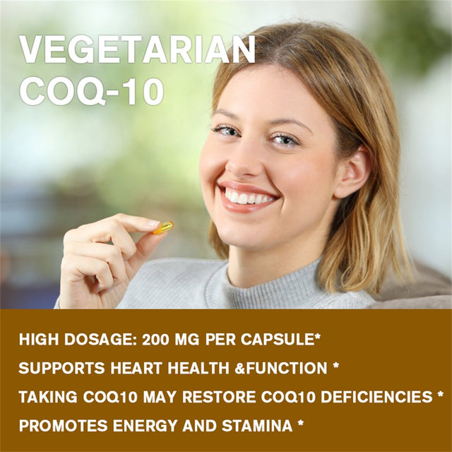 100% Natural Coenzyme Q10 200Mg Antioxidant Support for Heart, Brain, Immunity & Liver Support - 120 Capsules