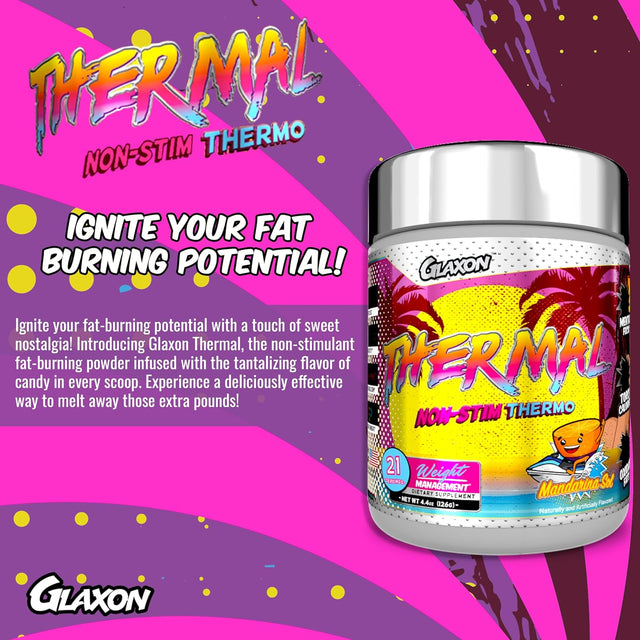 Glaxon Thermal Non-Stimulant Thermogenic Fat Burner Powder from Improve Weight Loss, Suppress Hunger and Appetite – L-Carnitine, Vitacholine™, BAIBA Acid Mitoburn™ - 21 Servings (Mandarin Sol)