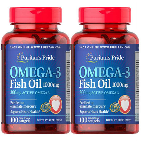 Puritan'S Pride Omega-3 Fish Oil 1000Mg (300Mg Active Omega-3) Softgel 2 Pack