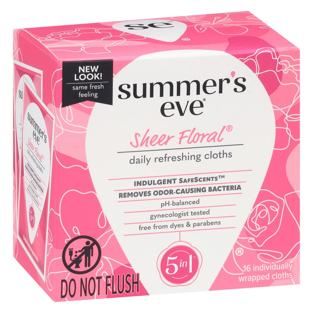 Summer'S Eve Sheer Floral Daily Feminine Wipes, Removes Odor, Ph Balanced, 16 Count