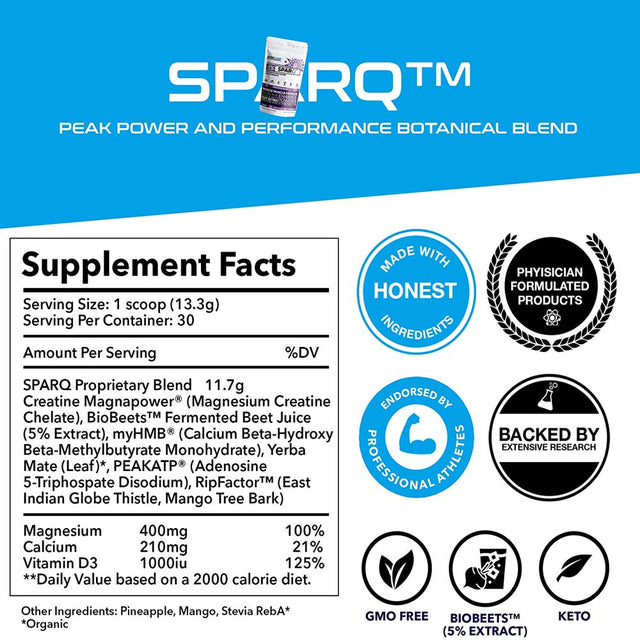 SPARQ All-Natural Pre-Workout Powder, Natural Energy, Pureclean Performance