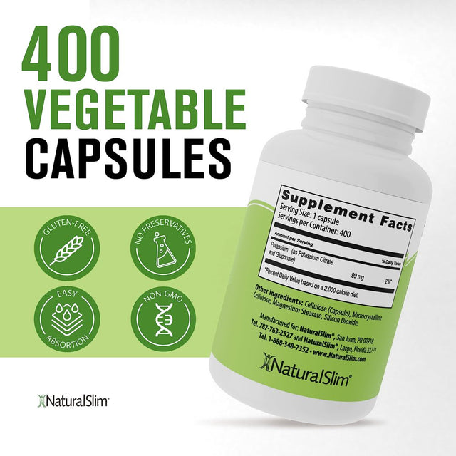 Naturalslim Kadsorb® Potassium Citrate Capsules - Supports Electrolyte Balance & Normal Ph 400 Ct