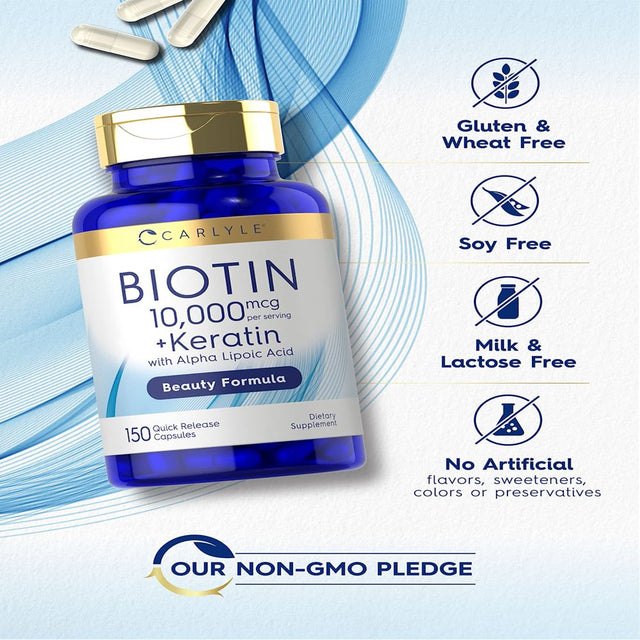 Biotin 10,000Mcg | 150 Capsules | Beauty Formula with Keratin | by Carlyle