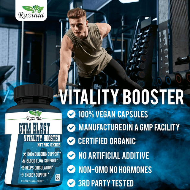 Gym Blast - X10 Strength Nitric Oxide Supplement W/ Beta Alanine, L Arginine, & L Citrulline - Muscle Growth, Pumps, Vascularity, & Energy - Extra Power Pre Workout N.O. Booster & Builder - 60 Pills