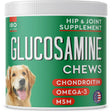 Glucosamine Dog Treats for Picky Eaters - Joint Supplement W/Chondroitin, MSM, Omega-3 - Joint Pain Relief - Advanced Formula - Chicken Flavor - Made in USA