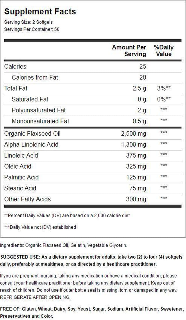 Solgar Flaxseed Oil 1250Mg, 100Ct