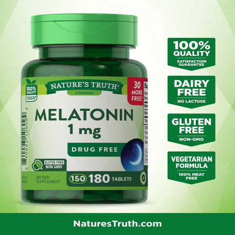 Nature'S Truth Melatonin 1 Mg | 180 Tablets | Nighttime Sleep Aid | Vegetarian, Non-Gmo, Gluten Free