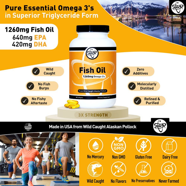 TGS Nutrition Wild Omega 3 Fatty Acid Fish Oil Supplement - 1260Mg EPA DHA