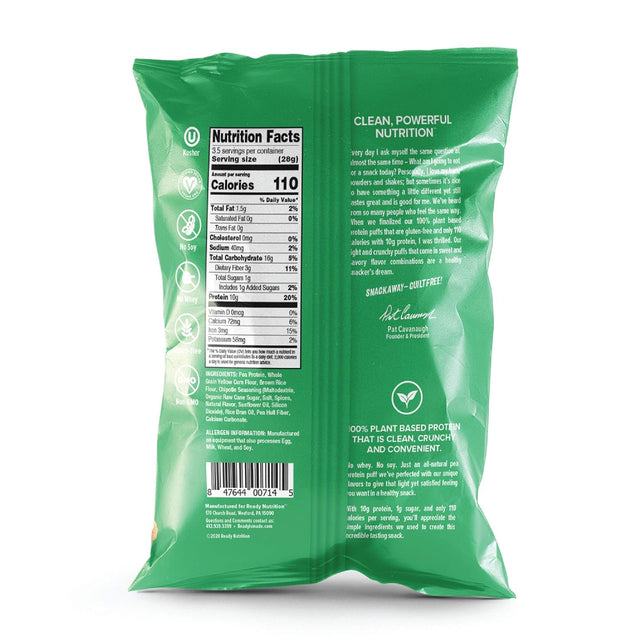 Ready Protein Puffs, 10G Plant-Based Protein, Gluten-Free, Vegan, Non-Gmo, Chipotle, 3.5 Ounce Pouch, 6-Pack