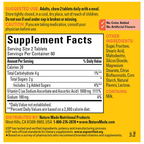 Nature Made Extra Strength Dosage Chewable Vitamin C 1000 Mg per Serving Tablets, 120 Count