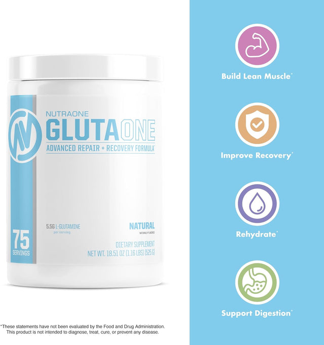 Glutaone L-Glutamine Powder by Nutraone – Post Workout Recovery Supplement (75 Servings)