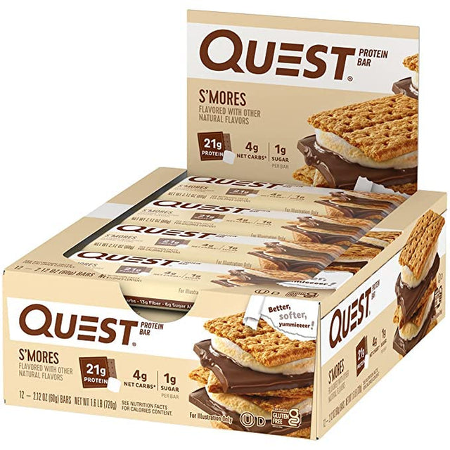 1) Pack of 4 Bars inside - 2.12Oz (60G) Each Net WT 8.5Oz(240G) QUEST PROTEIN BAR S'MORES FLAVOR