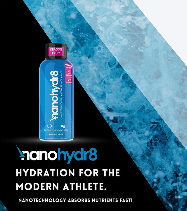 Nanohydr8 Workout Energy Drink with Nanotechnology for Fast Hydration and Electrolyte Recovery, 4 Ounce Shooter, Dragon Fruit 12 Pack