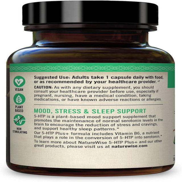 Naturewise 5-HTP Plus+ with Advanced Time Release, 200 Mg, Supports Appetite Suppression, Mood, Stress, and Sleep, 30-Ct