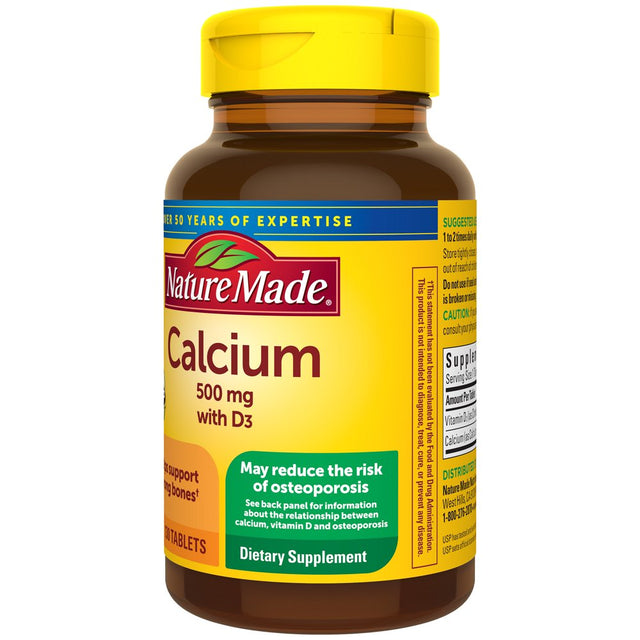 Nature Made Calcium 500 Mg with Vitamin D3 Tablets, Dietary Supplement, 130 Count