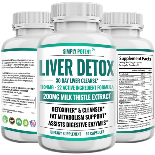 Liver Support Detox & Cleanse Supplement, 22 Ingredient Natural Liver Support with Milk Thistle, Dandelion, Turmeric, Ginger, Choline, Artichoke, Beet, Alfalfa, Zinc, Grape Seed & 13 More, 60 Capsules