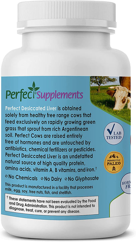 Perfect Supplements – Perfect Desiccated Liver – 120 Capsules - Undefatted Beef Liver – Natural Source of Protein, Iron, Vitamins a & B