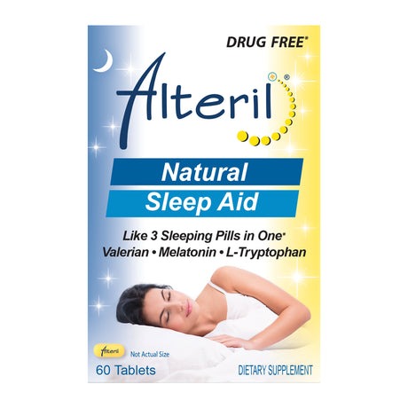 Alteril Sleep Aid Tablets 60Ct, 3 Sleep Aids in One, 5Mg Melatonin, L-Tryptophan & Valerian