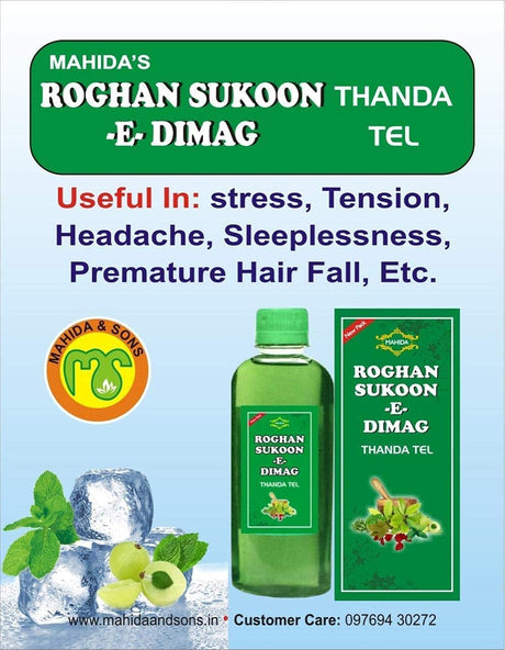 Mahida Roghan Sukoon E Dimaag Thanda Thanda Cool Oil/Tel,Herbal Hair Oil for Massage & Relaxation.(200Ml)