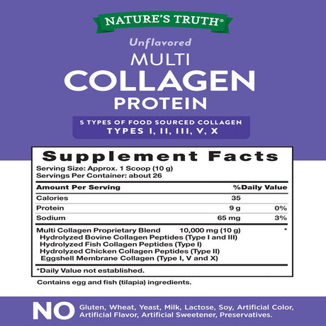 Nature'S Truth Multi Collagen Powder | 9 Oz | Type I, II, III, V, X | Hydrolyzed Collagen Peptide Protein Powder | Keto and Paleo Friendly | Unflavored | Non-Gmo, Gluten Free