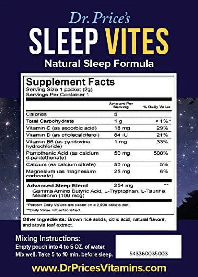 Sleep Vites: Rest and Sleep Support Formula (30 Powder Packets) Drink Mix | Dr. Price'S Vitamins