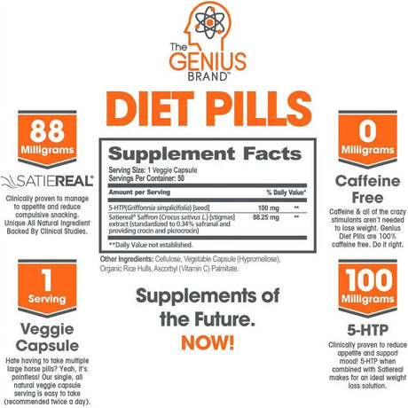 Diet Pill Appetite Suppressant for Weight Loss Fat Burner Thermogenic Supplement, Genius Diet Pills by the Genius Brand