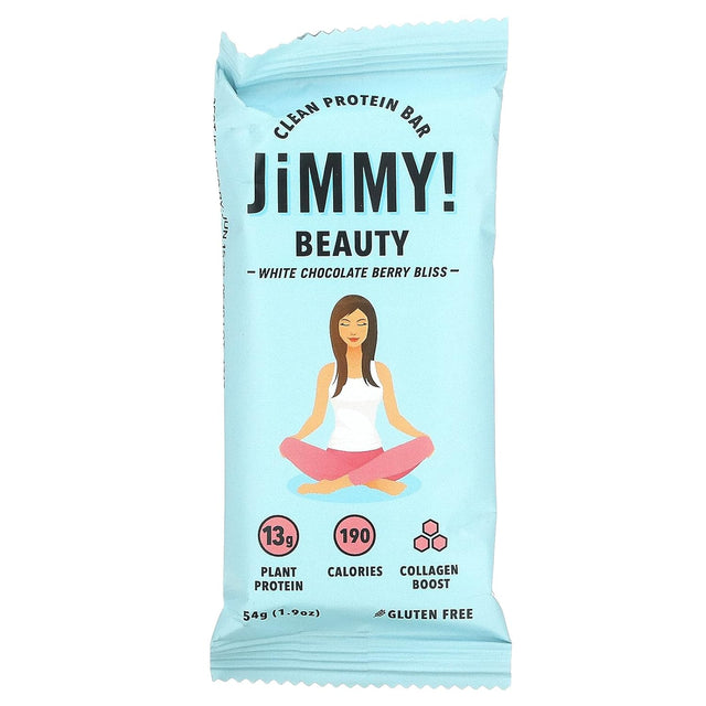 Jimmy! Clean Protein Bars, Natural & Gluten Free, High Protein & Low Calories with Collagen, White Chocolate Berry Bliss (Beuaty), 12 Pack