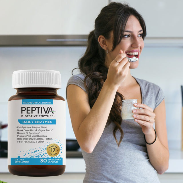 Peptiva Daily Digestive Enzymes, Full-Spectrum, Daily Digestive Health, Supports Break-Down of Foods & Post-Meal Digestion, 30Ct