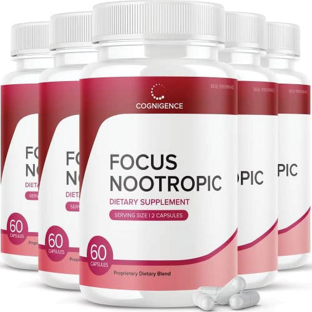 Cognigence Focus Nootropic Memory Booster for Focus, Clarity, Memory & Energy Support Supplement (5 Pack - 300 Capsules)