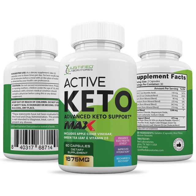 (2 Pack) Active Keto ACV MAX Pills 1675Mg Dietary Supplement 120 Capsules