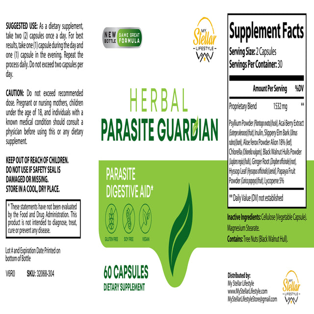 5 Pack Herbal Parasite Guardian, Parasite Digestive Aid-60 Capsules X5