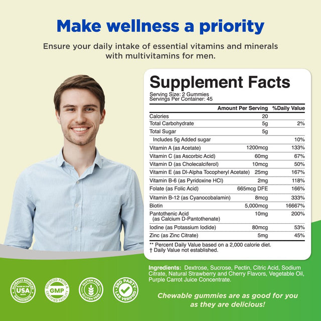 Mens Multivitamin Gummies for Adults and Natural Multivitamin Immune Support Gummies - 90 Gummies