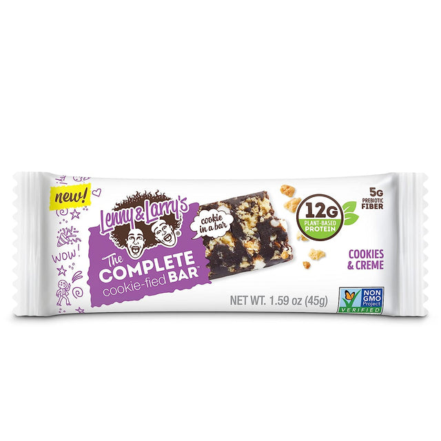 Lenny & Larry'S the Complete Cookie-Fied Bar, Cookies & Creme, 45G - Plant-Based Protein Bar, Vegan and Non-Gmo (Pack of 9)