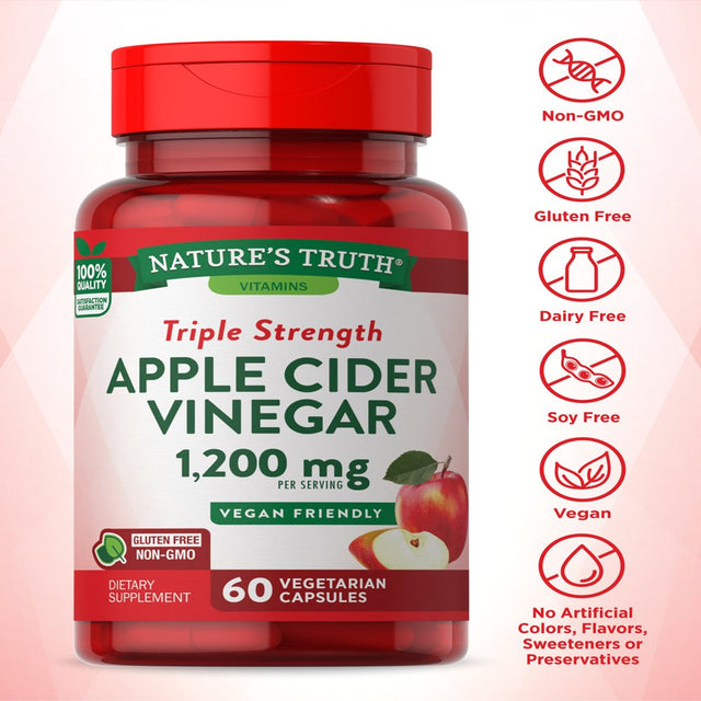 Apple Cider Vinegar Capsules 1200Mg | 60 Veggie Pills | Extra Strength | Vegan, Vegetarian, Non-Gmo, Gluten Free | by Nature'S Truth