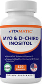 Vitamatic Myo-Inositol and D-Chiro Inositol plus Folate and Vitamin D, 2000Mg 120 Capsules Myo Inositol D Chiro Inositol Folate