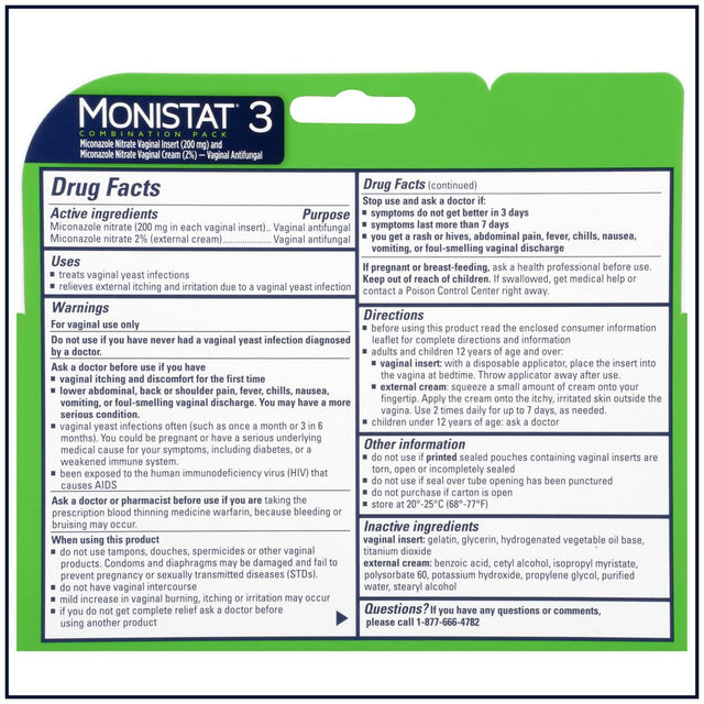 Monistat 3 Day Yeast Infection Treatment, 3 Miconazole Ovule Inserts & External Anti-Itch Cream