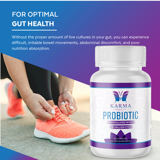 Karma Health Probiotic Formulated with 50 Billion CFU - Fiber Supplement - Digestive Enzymes - 1 Month Supply - for Men & Women - Vegan - GMO Free - Made in USA in FDA Supervised Facility - 5 Pack