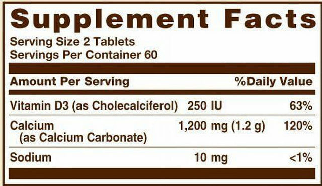 Sundown Naturals Calcium + Vitamin D3, Promotes Bone Health, 120 Ct, 3-Pack