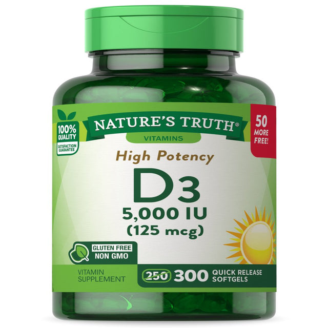 Nature'S Truth Vitamin D3 5000 IU | 300 Softgels | High Potency Vitamin D | Non-Gmo Gluten Free