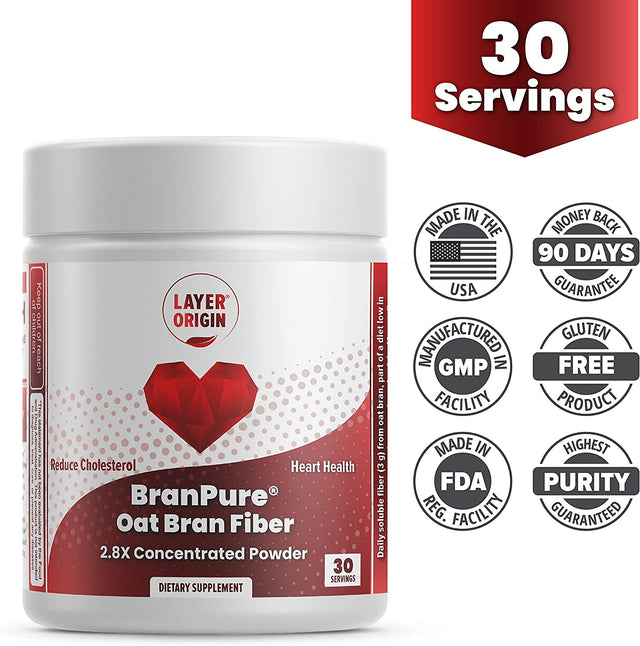 Layer Origin Super Concentrated Oat Bran to Lower Cholesterol and Support Heart Health - Highest Soluble Fiber for Cholesterol Absorbing, Equals to 15 G Regular Bran per Serving (Powder)