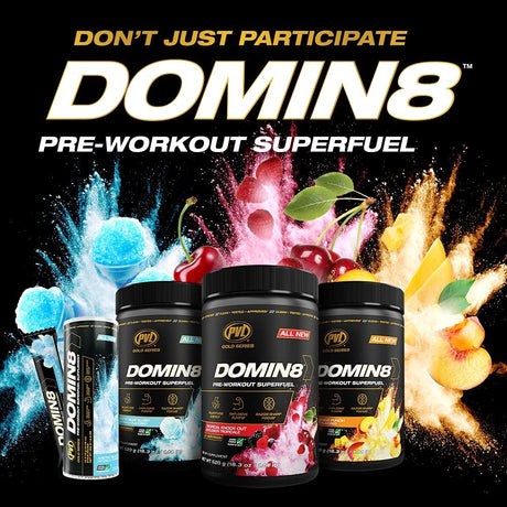 Gold Series Domin8 | Pre-Workout Superfuel - Full Dose Preworkout - 520 G - Peach Mango Punch