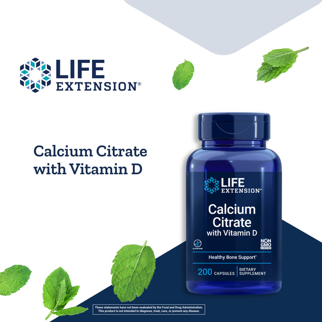 Life Extension Calcium Citrate with Vitamin D - Super Absorbable Calcium for Bone Density & Muscle Function - Gluten-Free, Non-Gmo - 200 Capsules