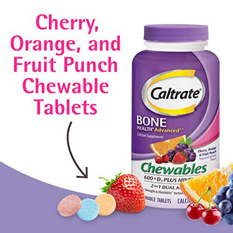 Caltrate Chewables 600 plus D3 plus Minerals Calcium Vitamin D Supplement, Cherry, Orange and Fruit Punch - 90 Count