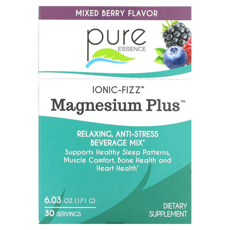 Pure Essence Magnesium Plus, Relaxing, Anti-Stress Beverage Mix, Mixed Berry, 6.03 Oz (171 G)