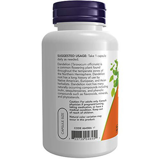 NOW Supplements, Dandelion Root (Taraxacum Officinale) 500 Mg, Herbal Supplement, 100 Veg Capsules