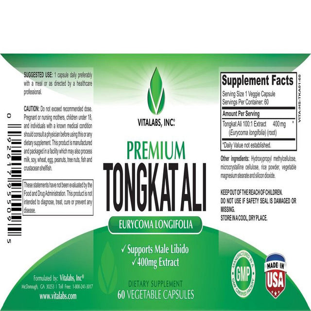 Tongkat Ali Extract - Premium Natural Testosterone Booster, Potent 400Mg to Naturally Support Low T, Libido, Lean Muscle Mass, Overall Well-Being, 120 Vcaps