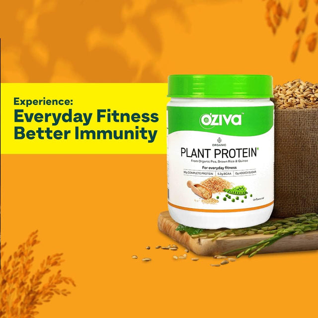 Organic Plant Protein Powder | 500 Gm | (30G Vegan Protein - Pea Protein A, Brown Rice Protein & Quinoa, Soy Free) for Everyday Fitness, Boosts Immunity, Unflavored (1.1 Lb)