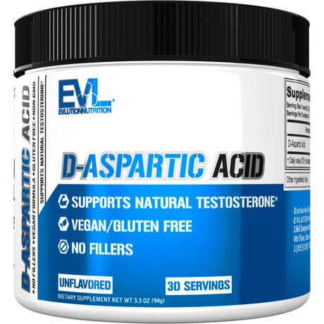 D-Aspartic Acid Testosterone Booster for Men - Stimulant-Free Pre Workout - EVL D-Aspartic Acid Powder 30 Servings