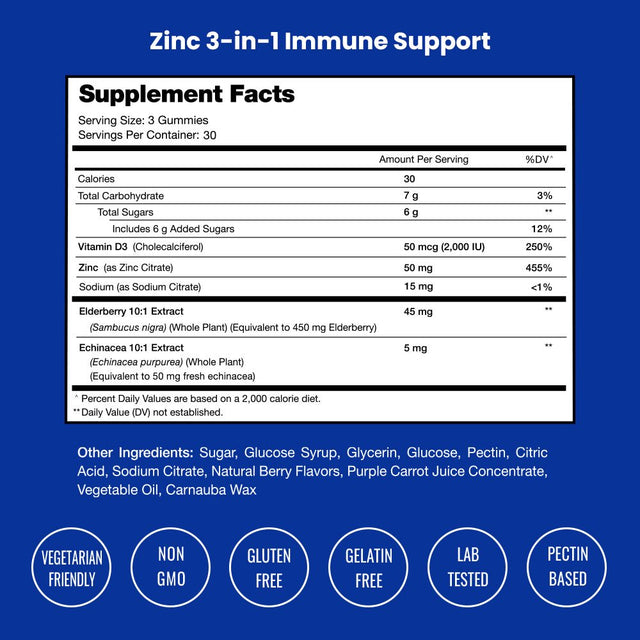 Nutrachamps Zinc Gummies | Immune Support Gummies for Adults & Kids | Zinc 50Mg Gummy Vitamins Supplement with Vitamin D3 & Echinacea | Non-Gmo Immune Booster | 25Mg per Chewable Zinc, 60 Count