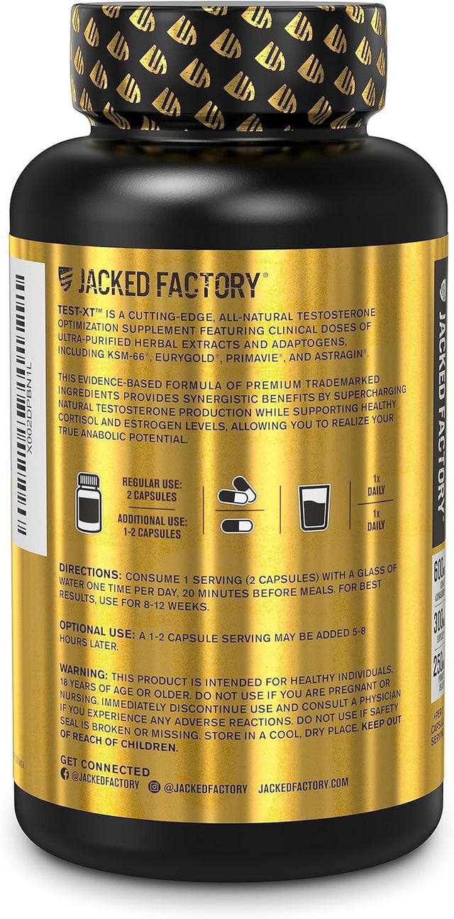 Testosterone Booster for Men W/ Tongkat Ali (Eurygold), KSM 66 Ashwagandha, Primavie & More- Test XT Natural Test Booster & Muscle Builder Supplement - 60 Veggie T Pills